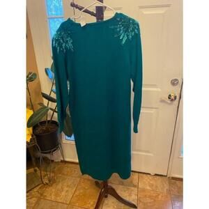 Women's vintage 1980’s Plain Jane Green Sequin Sweater Dress Size L